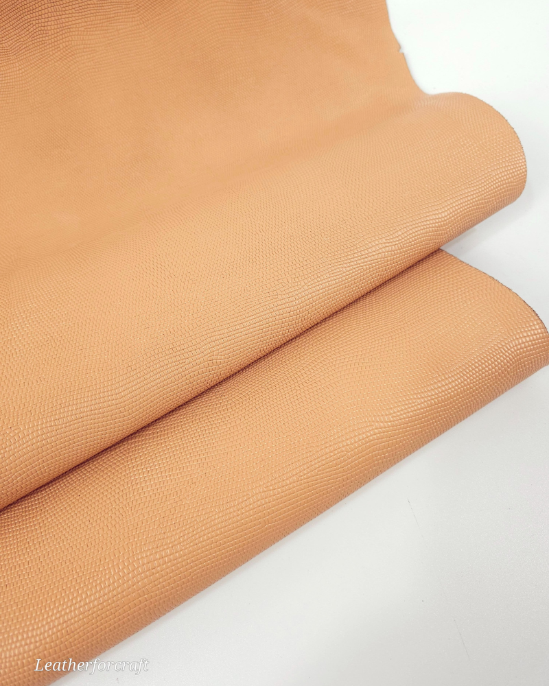 Peach Nougat Iguana Embossed Texture Leather