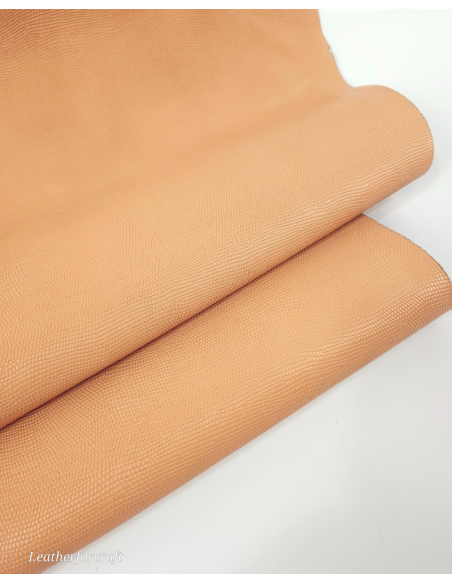 Peach Nougat Iguana Embossed Texture Leather
