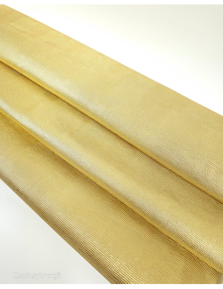 Gold Metallic Iguana Embossed Texture Leather