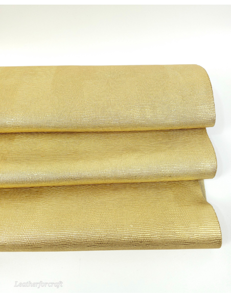 Gold Metallic Iguana Embossed Texture Leather
