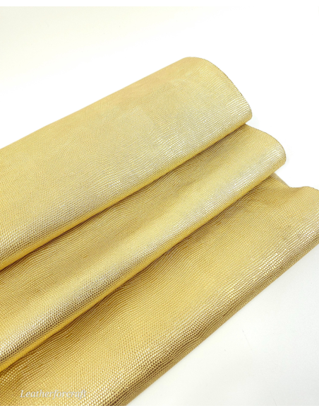 Gold Metallic Iguana Embossed Texture Leather