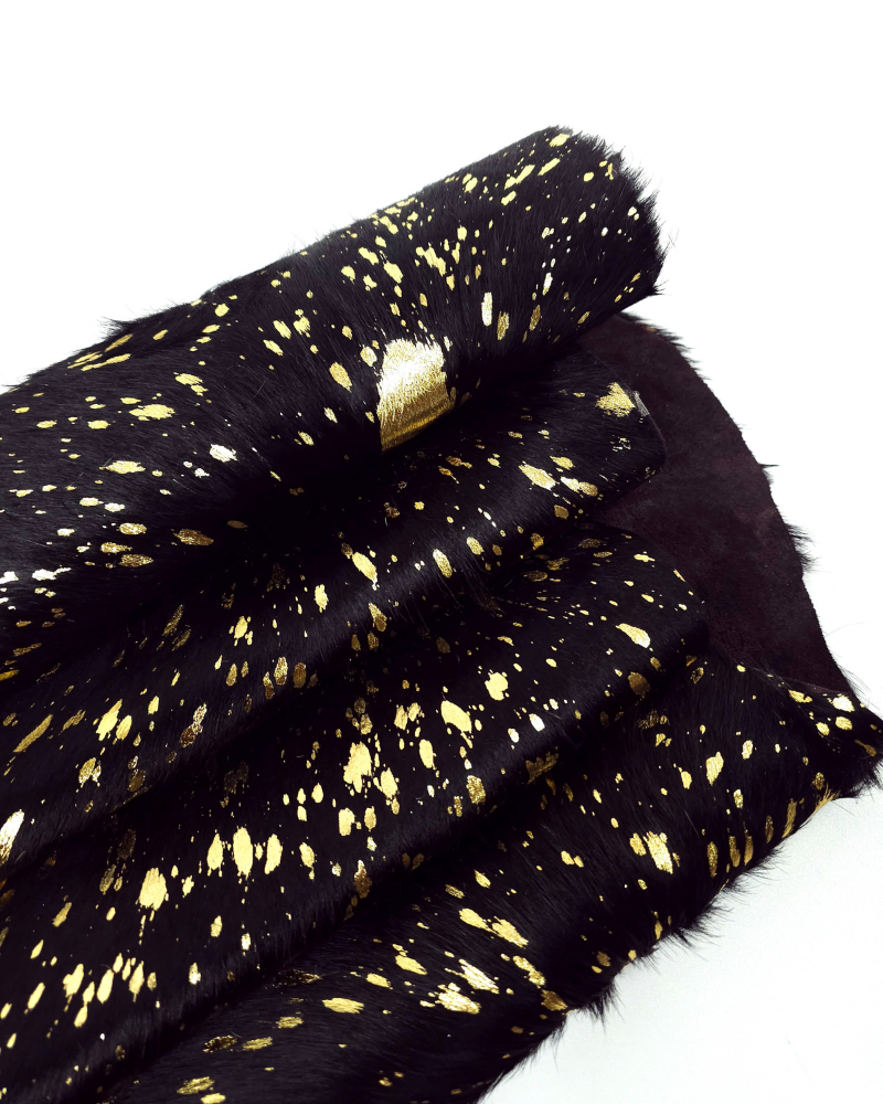 Acid Washed Black Gold Cowhide Leather
