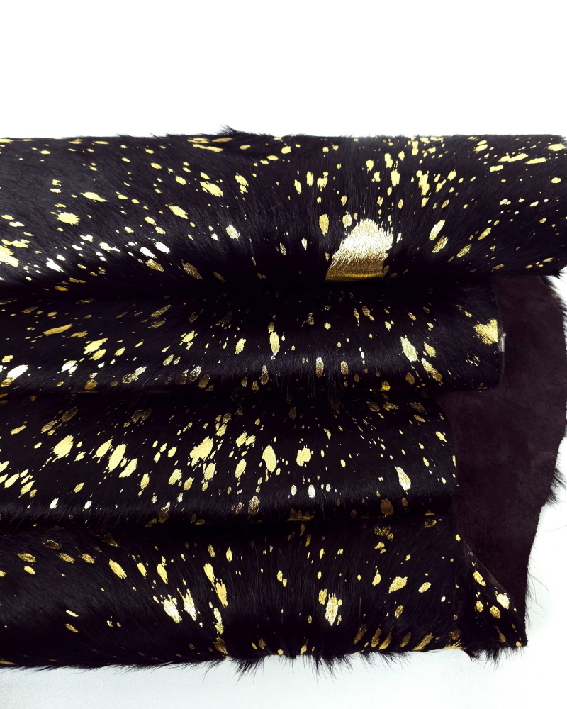 Acid Washed Black Gold Cowhide Leather