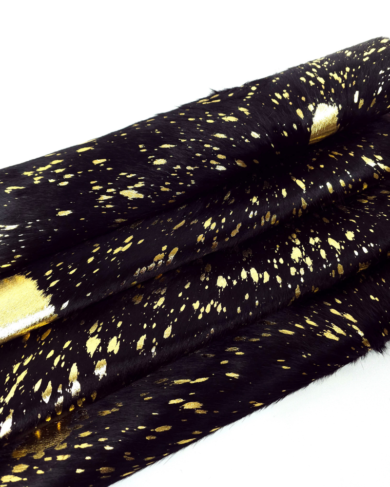 Acid Washed Black Gold Cowhide Leather