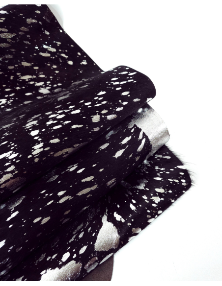 Acid Washed Black Silver Cowhide Leather