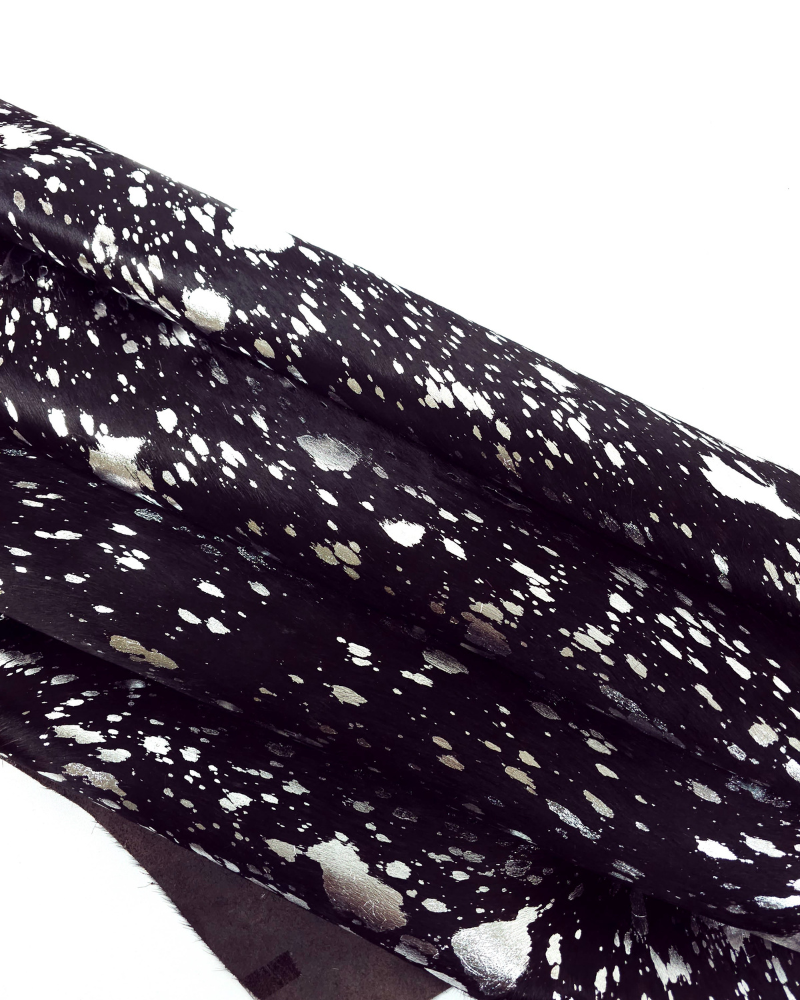 Acid Washed Black Silver Cowhide Leather