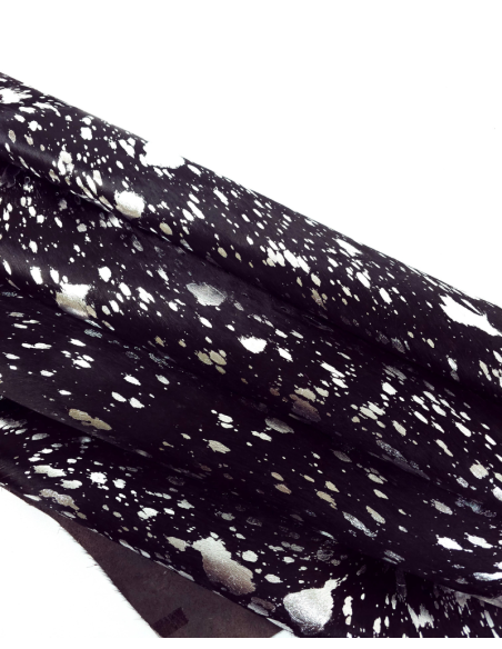 Acid Washed Black Silver Cowhide Leather