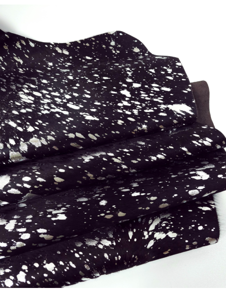 Acid Washed Black Silver Cowhide Leather
