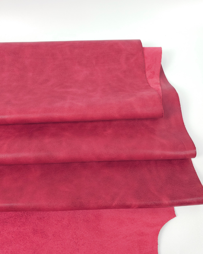 Rose Red Urago Rustic Distressed Pull Up Burnish Leather