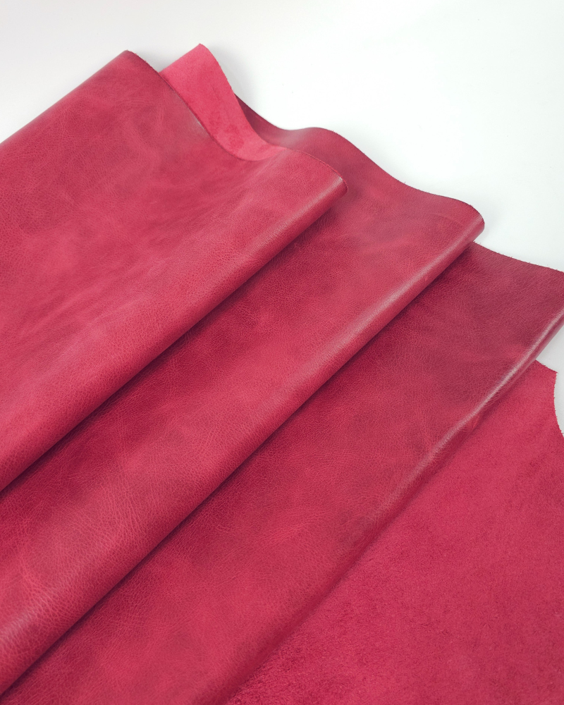 Rose Red Urago Rustic Distressed Pull Up Burnish Leather