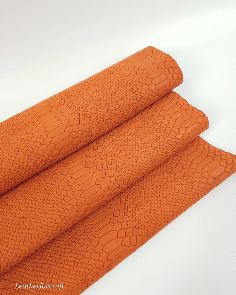 Apricot Orange Anaconda Embossed Amazing Relief Snake 0Z 1988 Leather