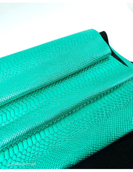 Green 7608 Metallic Anaconda Embossed Amazing Relief Snake 0Z 1988 Leather