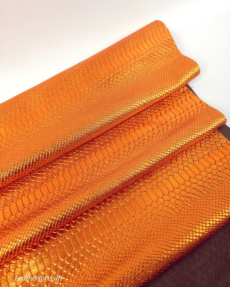 Orange Metallic Anaconda Embossed Amazing Relief Snake 0Z 1988 Leather