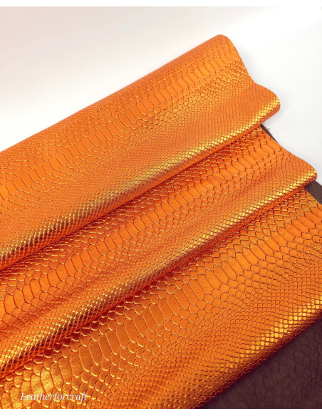 Orange Metallic Anaconda Embossed Amazing Relief Snake 0Z 1988 Leather