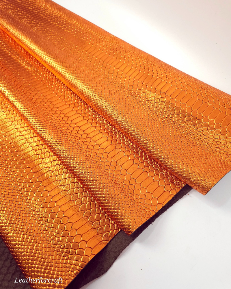 Orange Metallic Anaconda Embossed Amazing Relief Snake 0Z 1988 Leather