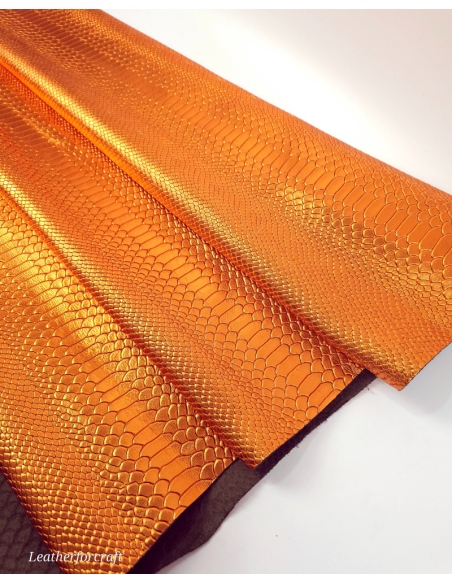 Orange Metallic Anaconda Embossed Amazing Relief Snake 0Z 1988 Leather