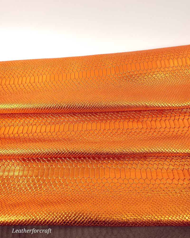 Orange Metallic Anaconda Embossed Amazing Relief Snake 0Z 1988 Leather