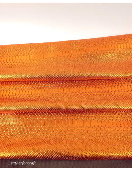 Orange Metallic Anaconda Embossed Amazing Relief Snake 0Z 1988 Leather