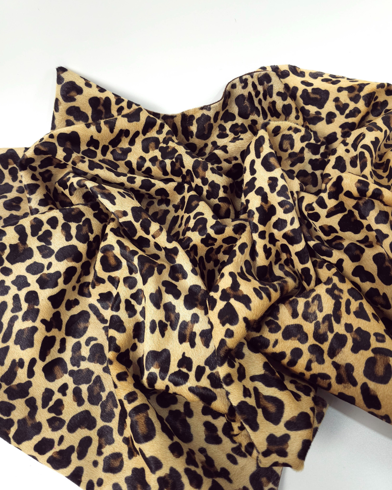 Natural Leopard Cavalino Calfskin Hair on Hide Medium Pattern Leather