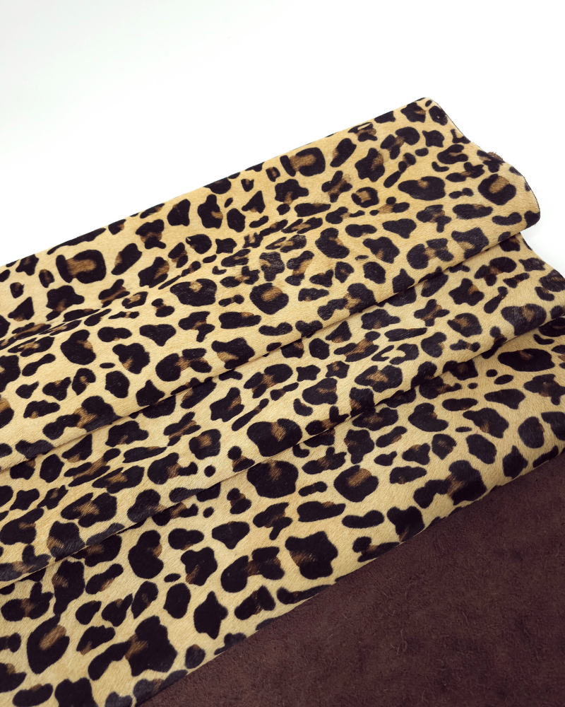 Natural Leopard Cavalino Calfskin Hair on Hide Medium Pattern Leather