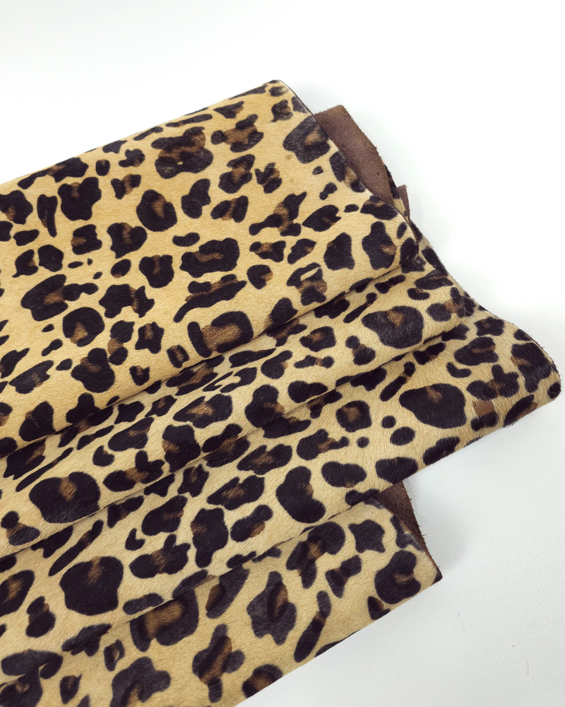 Natural Leopard Cavalino Calfskin Hair on Hide Medium Pattern Leather