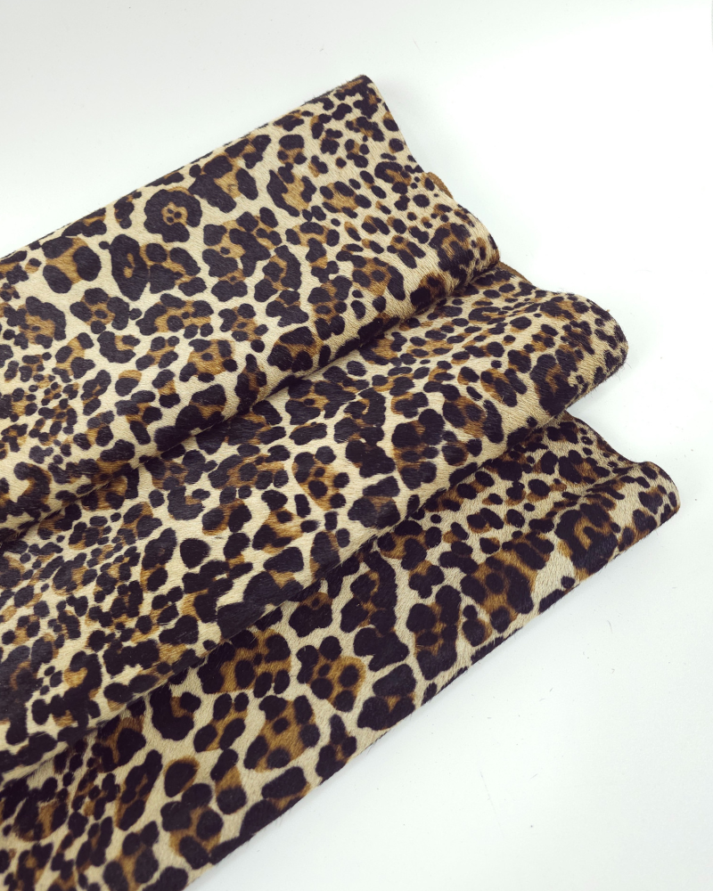 Beige Jaguar Cavalino Calfskin Hair on Hide Leather ( Animal Print) Leather