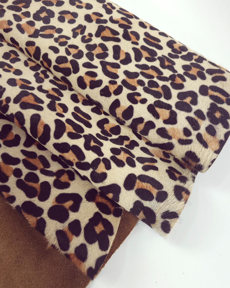 Beige Cavallino Calfskin Leopard Hair on Hide Medium Pattern Leather