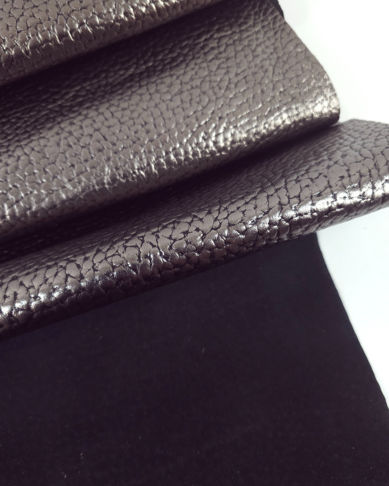 Graphite and Black Elephant LFC Calf Embossed Metallic Leather