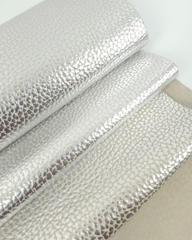 Silver and Beige Elephant LFC Calf Embossed Metallic Leather