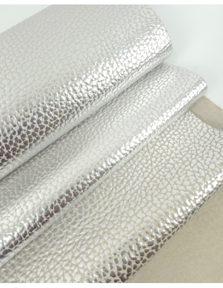 Silver and Beige Elephant LFC Calf Embossed Metallic Leather