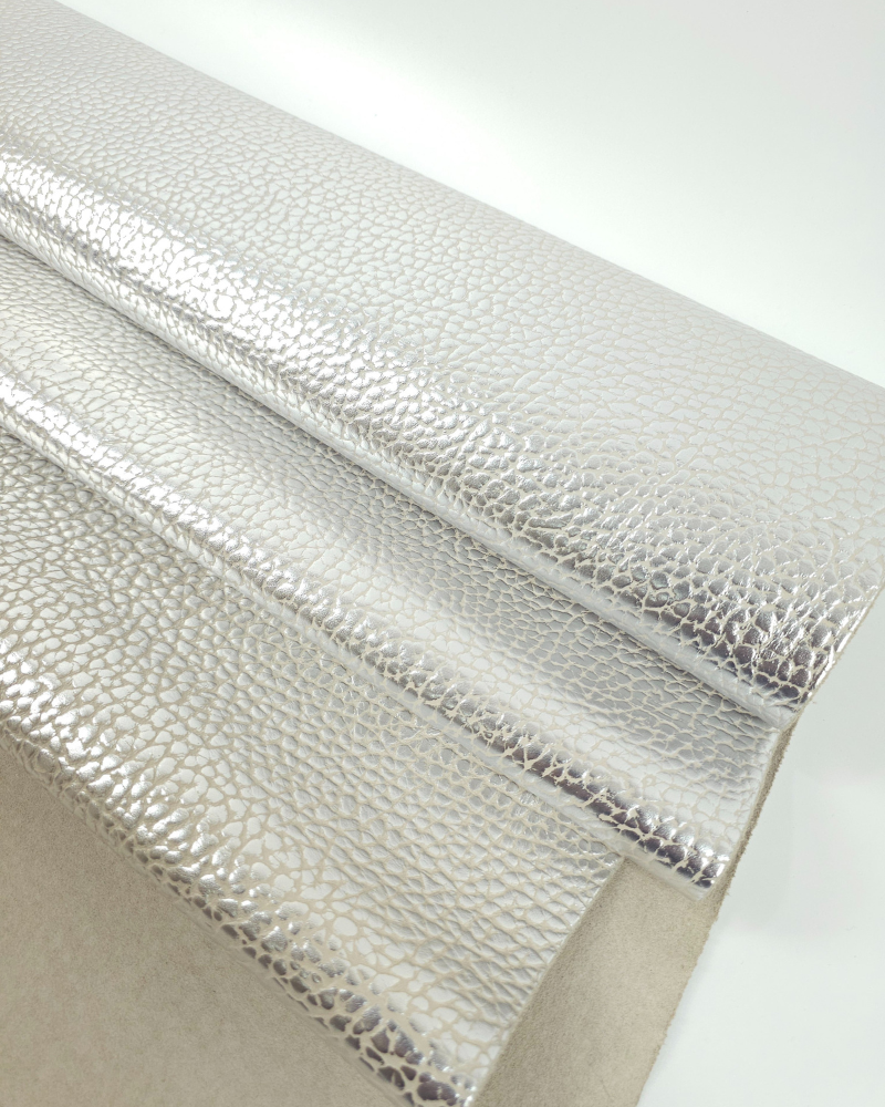 Silver and Beige Elephant LFC Calf Embossed Metallic Leather