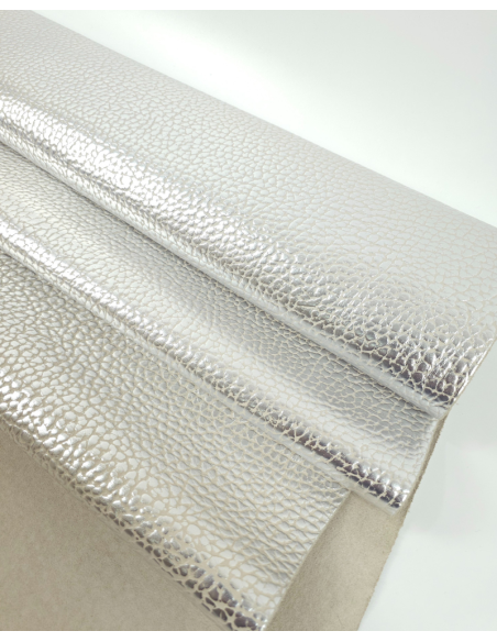 Silver and Beige Elephant LFC Calf Embossed Metallic Leather