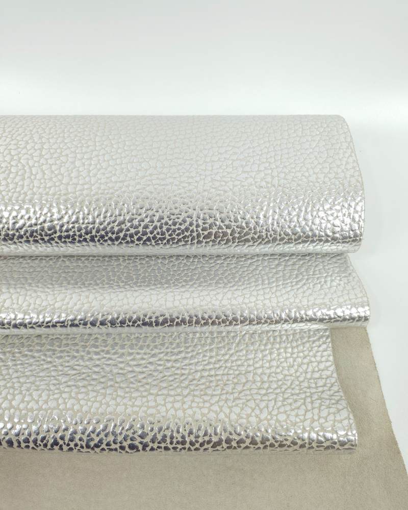 Silver and Beige Elephant LFC Calf Embossed Metallic Leather