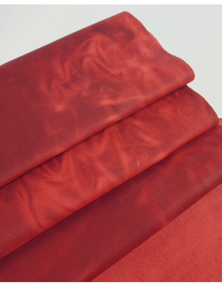 Pompeian Red Crazy Horse Vintage Pull Up Rustic Leather