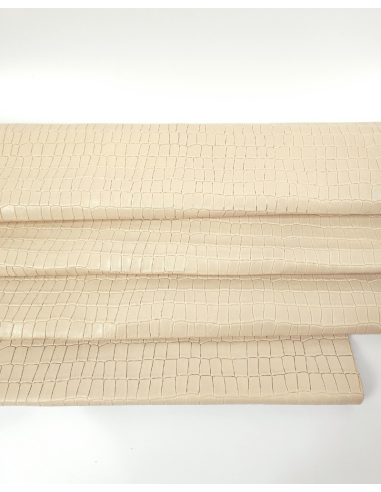 Beige Semi Shine Crocodile Alligator Leather Embossed Texture Amazing Relief LFC CROCK1