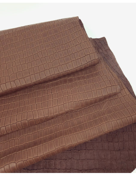 Medium Brown Crust Crocodile Alligator Leather Embossed Texture Amazing Relief LFC CROCK1