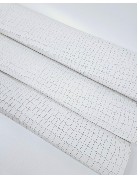 White Crocodile Alligator Leather Embossed Texture Amazing Relief LFC CROCK1