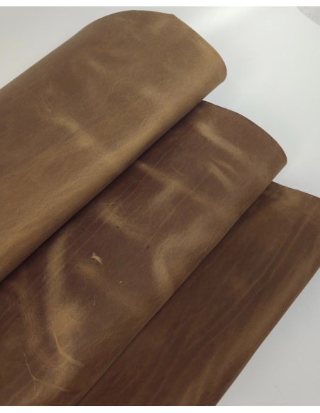 Tobacco Brown Crazy Horse Vintage Pull Up Rustic Thick Leather (2.0/2.2 mm)