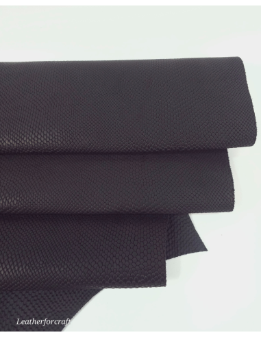 Black Matte Pitonato Embossed Texture Amazing Snake Relief Leather LFC