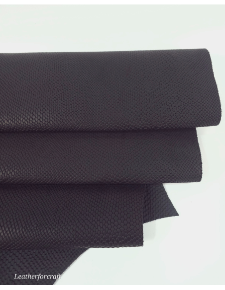 Black Matte Pitonato Embossed Texture Amazing Snake Relief Leather LFC