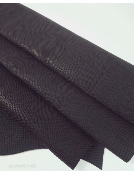 Black Matte Pitonato Embossed Texture Amazing Snake Relief Leather LFC