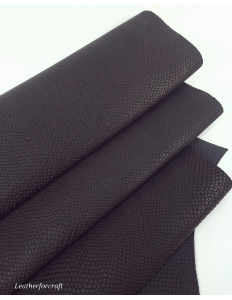 Black Matte Pitonato Embossed Texture Amazing Snake Relief Leather LFC