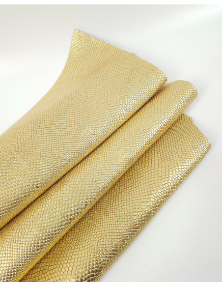 Gold Pitonato Embossed Metallic Amazing Relief Snake Leather