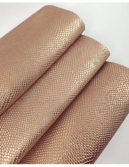 Rame Canela Pitonato Embossed Metallic Amazing Relief Snake Leather