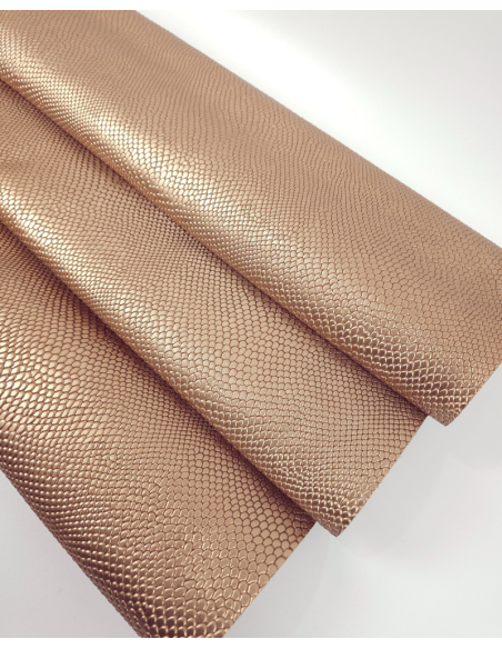 Rame Canela Pitonato Embossed Metallic Amazing Relief Snake Leather