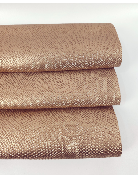Rame Canela Pitonato Embossed Metallic Amazing Relief Snake Leather