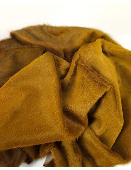 Golden Brown Cavallino Luxurious Calfskin Hair on Hide Rug Leather