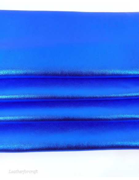 Eletric Blue 9075 Laminado Metallic Luxurious Calf Soft Leather