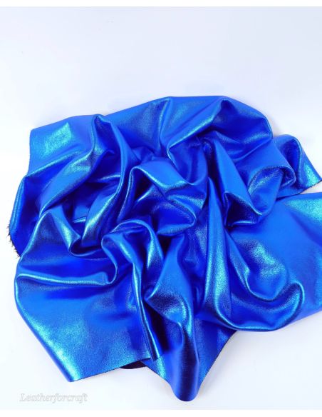 Eletric Blue 9075 Laminado Metallic Luxurious Calf Soft Leather