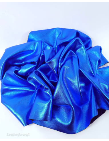 Eletric Blue 9075 Laminado Metallic Luxurious Calf Soft Leather